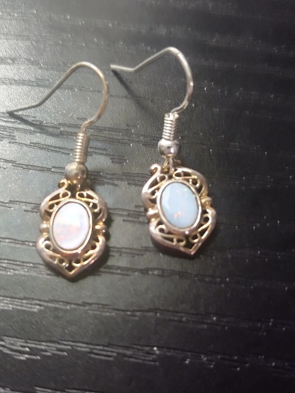 Opal Oval Drop Earrings Set In Sterling Silver